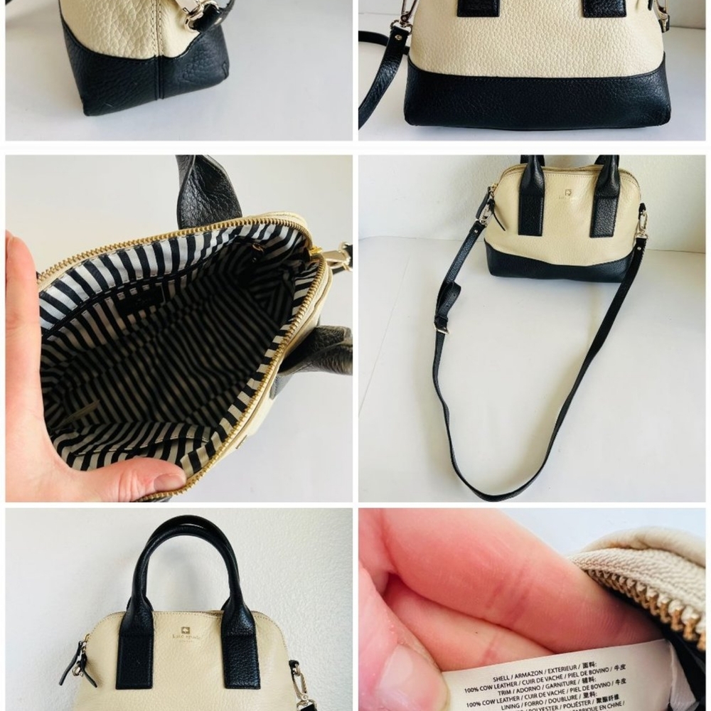 Kate Spade Pebbled Leather Black & Cream Medium Crossbody Bag - Picture 2 of 11